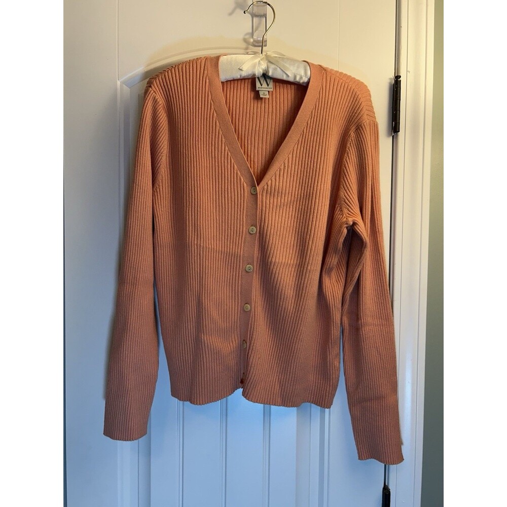 Worthington Peach Ribbed Button Front Cardigan Sweater Women’s 1X Soft Chic - Picture 8 of 13